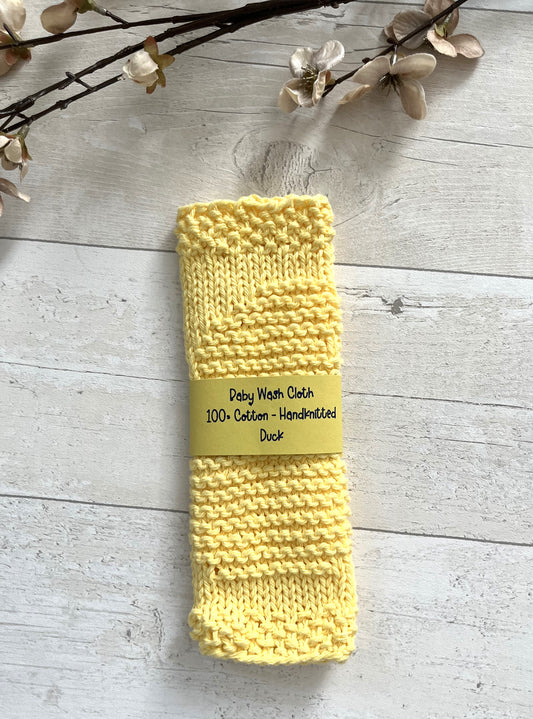 100% Organic Soft, Hand-Knitted, Cotton Baby Wash Cloth/Flannel; Yellow